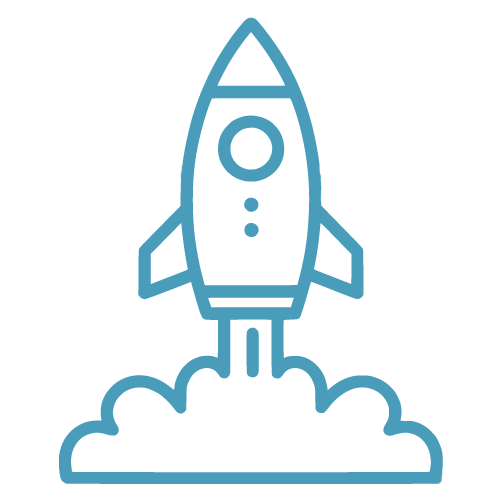 Icon of a rocket ship, depicting growth.