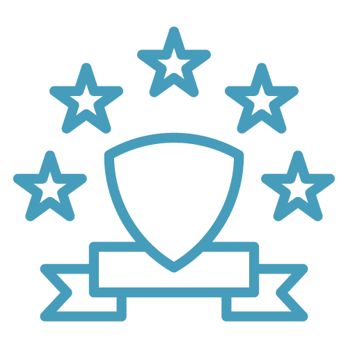 Icon of a shield with stars above it.