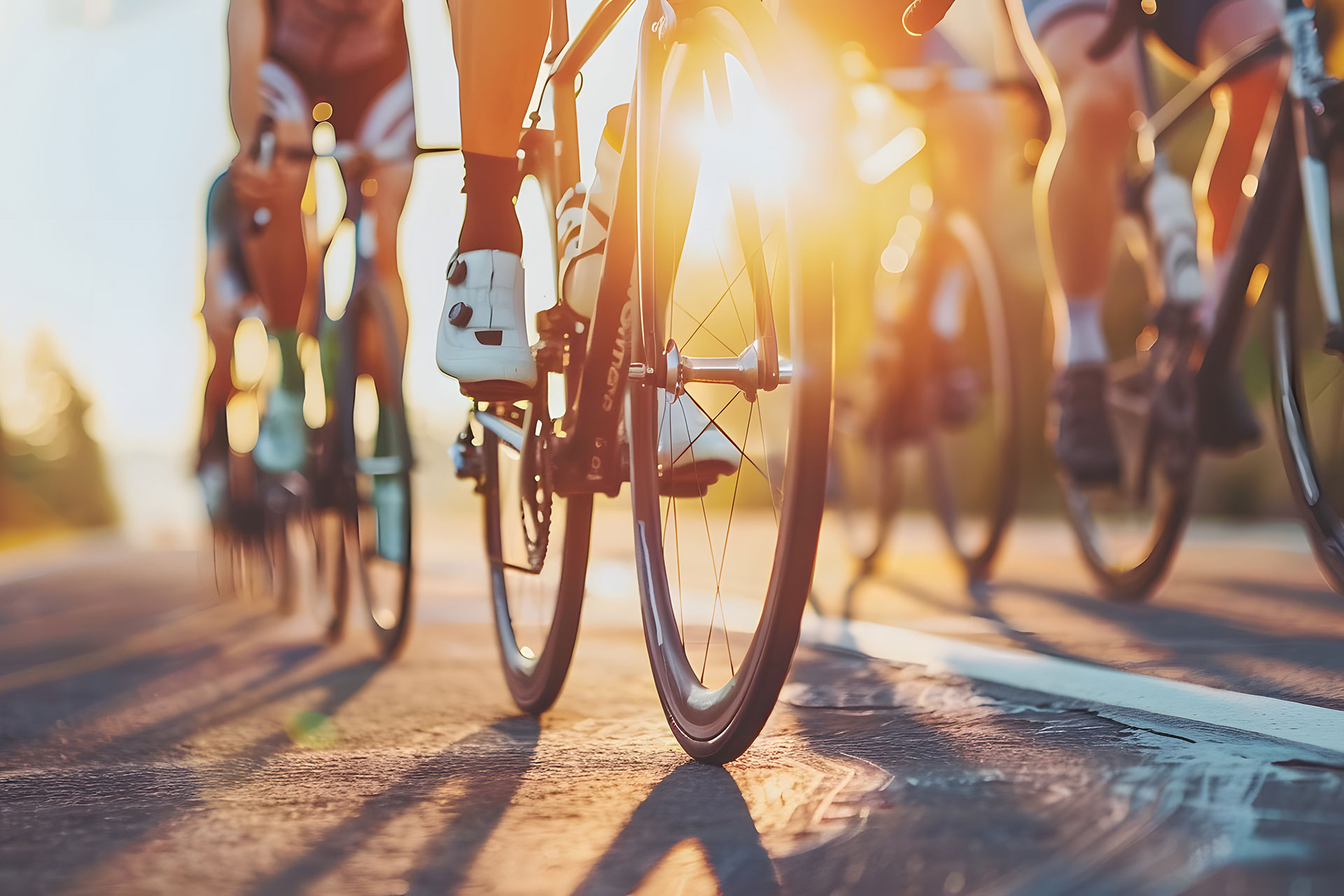 Cyclists racing in a street bicycle racing event.