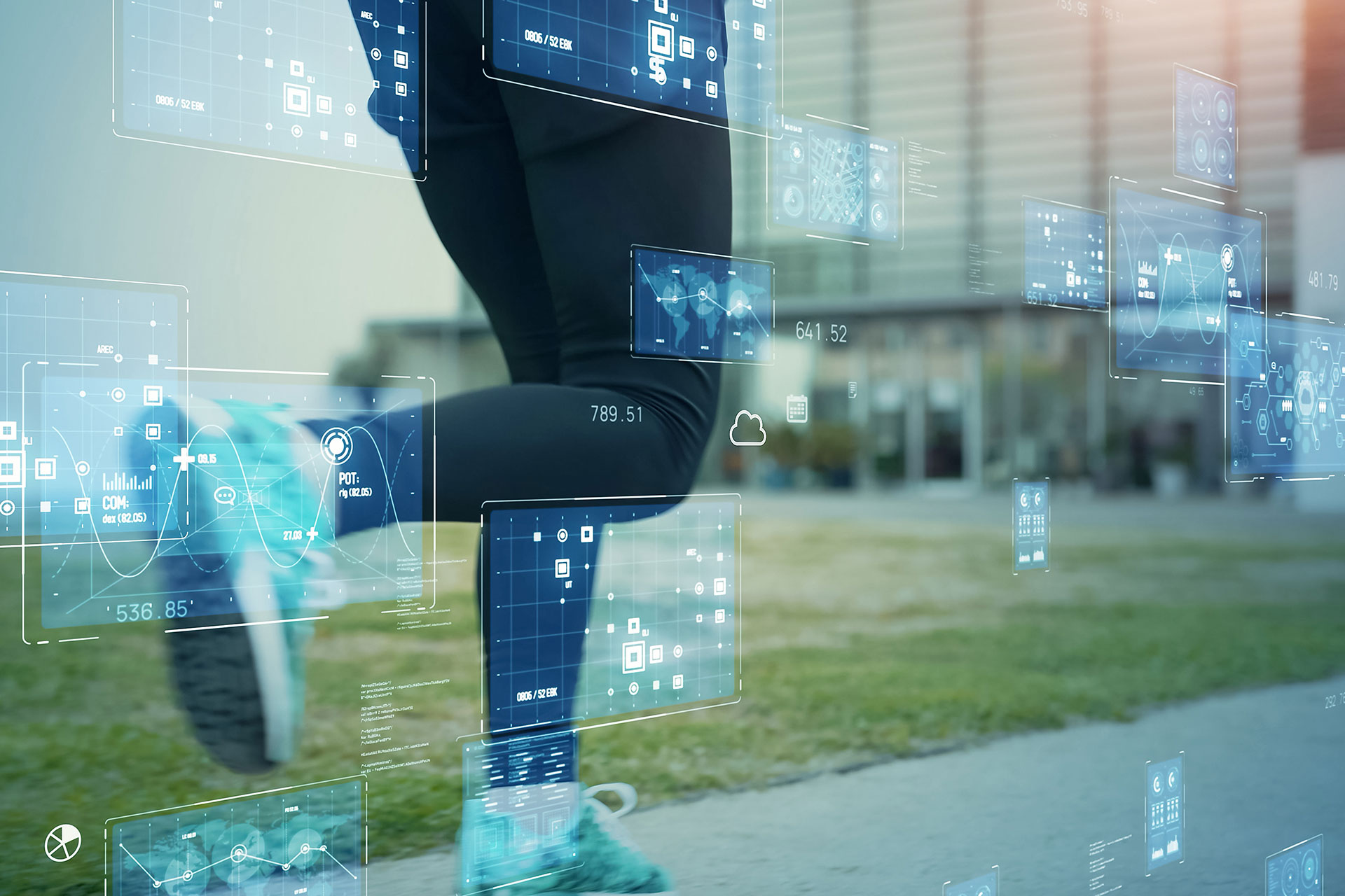A person on a run, with data overlays.